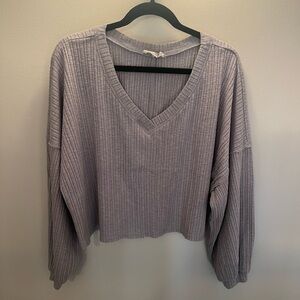 Peach Love California Lavender Ribbed V-Neck Sweatshirt